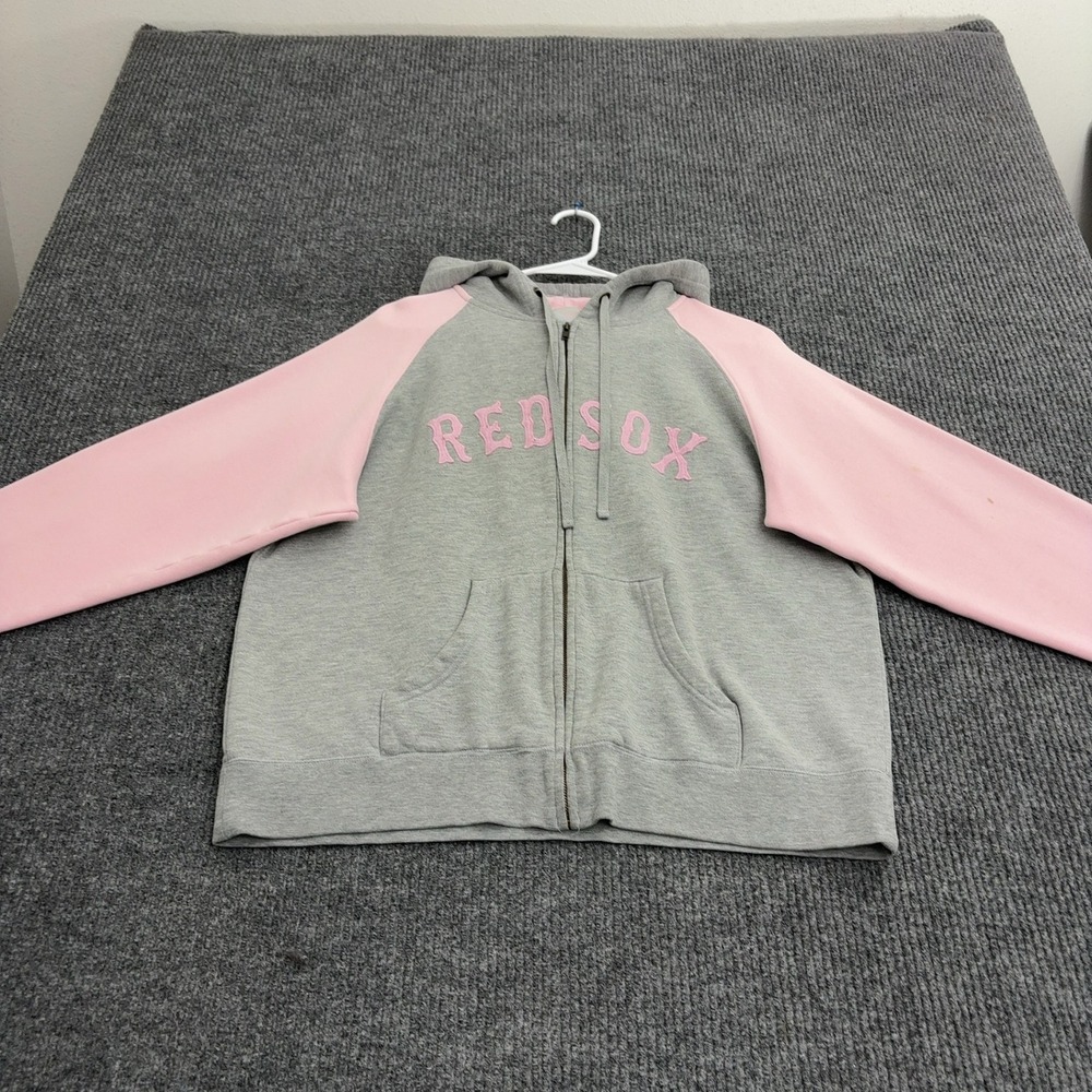 Boston Red Sox Majestic Hoodie Women L Pink Gray Cotton Blend Full Zip Sporty